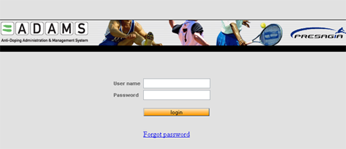 Picture of ADAMS Log in screen